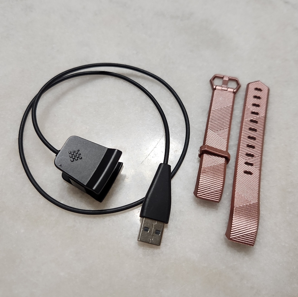 Fitbit Alta HR Charging Cable + Rose Gold Strap Accessory Replacement Bundle